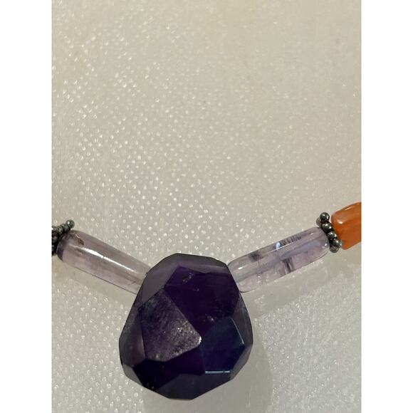 Gemstone Necklace Faceted Amethyst And Garnet Or Tourmaline‎ Toggle Sterling - Picture 3 of 8